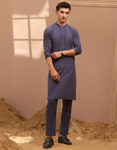 Blended Pigeon Blue Kurta Trouser - J. Junaid Jamshed