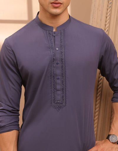 Blended Pigeon Blue Kurta Trouser - J. Junaid Jamshed