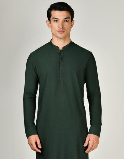 Blended Bottle Green Kurta Trouser - J. Junaid Jamshed