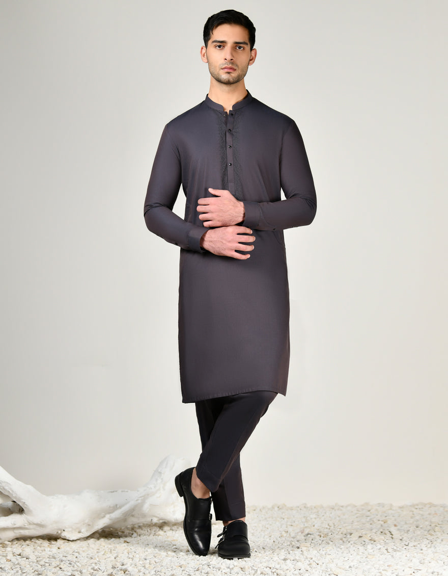 Blended Dull Purple Kurta Trouser - J. Junaid Jamshed