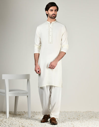 Blended White Shalwar Kameez - J. Junaid Jamshed