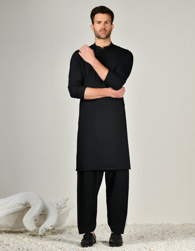 Blended Black Shalwar Kameez - J. Junaid Jamshed