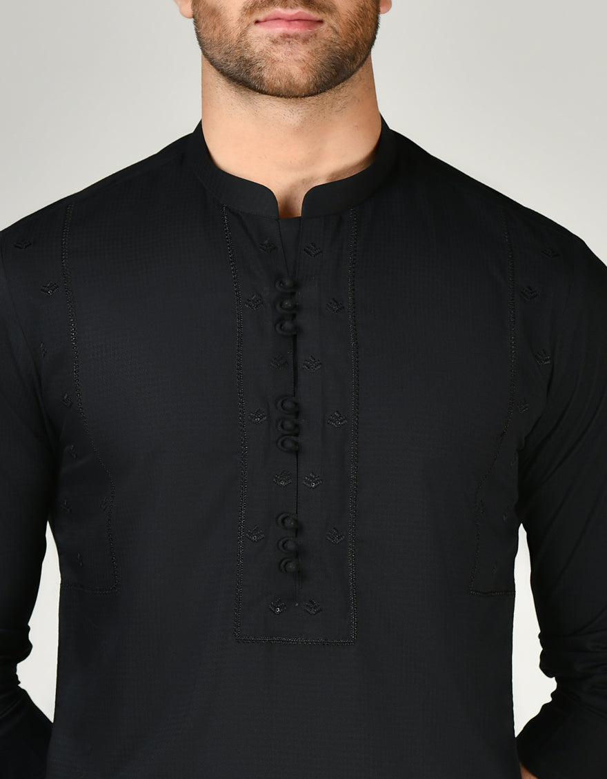 Blended Black Shalwar Kameez - J. Junaid Jamshed