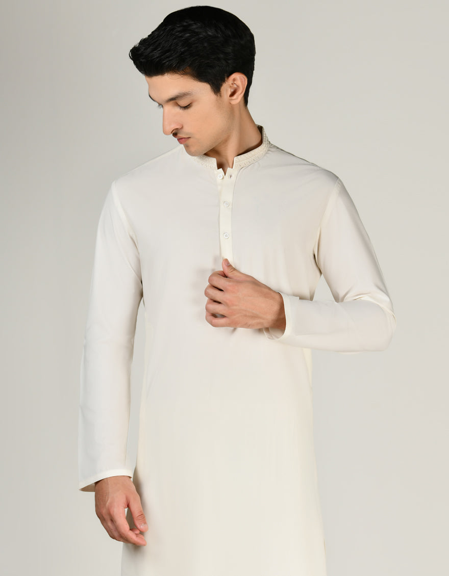 Blended Cream Shalwar Kameez - J. Junaid Jamshed