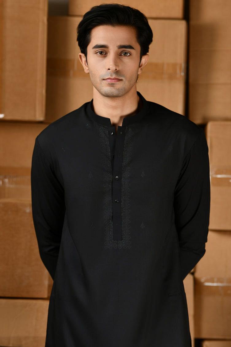 Blended Black Shalwar Kameez - J. Junaid Jamshed