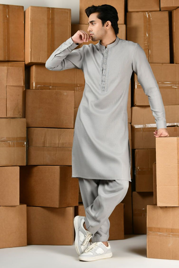 Blended Grey Shalwar Kameez - J. Junaid Jamshed