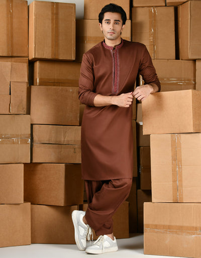 Cotton Brown Shalwar Kameez - J. Junaid Jamshed