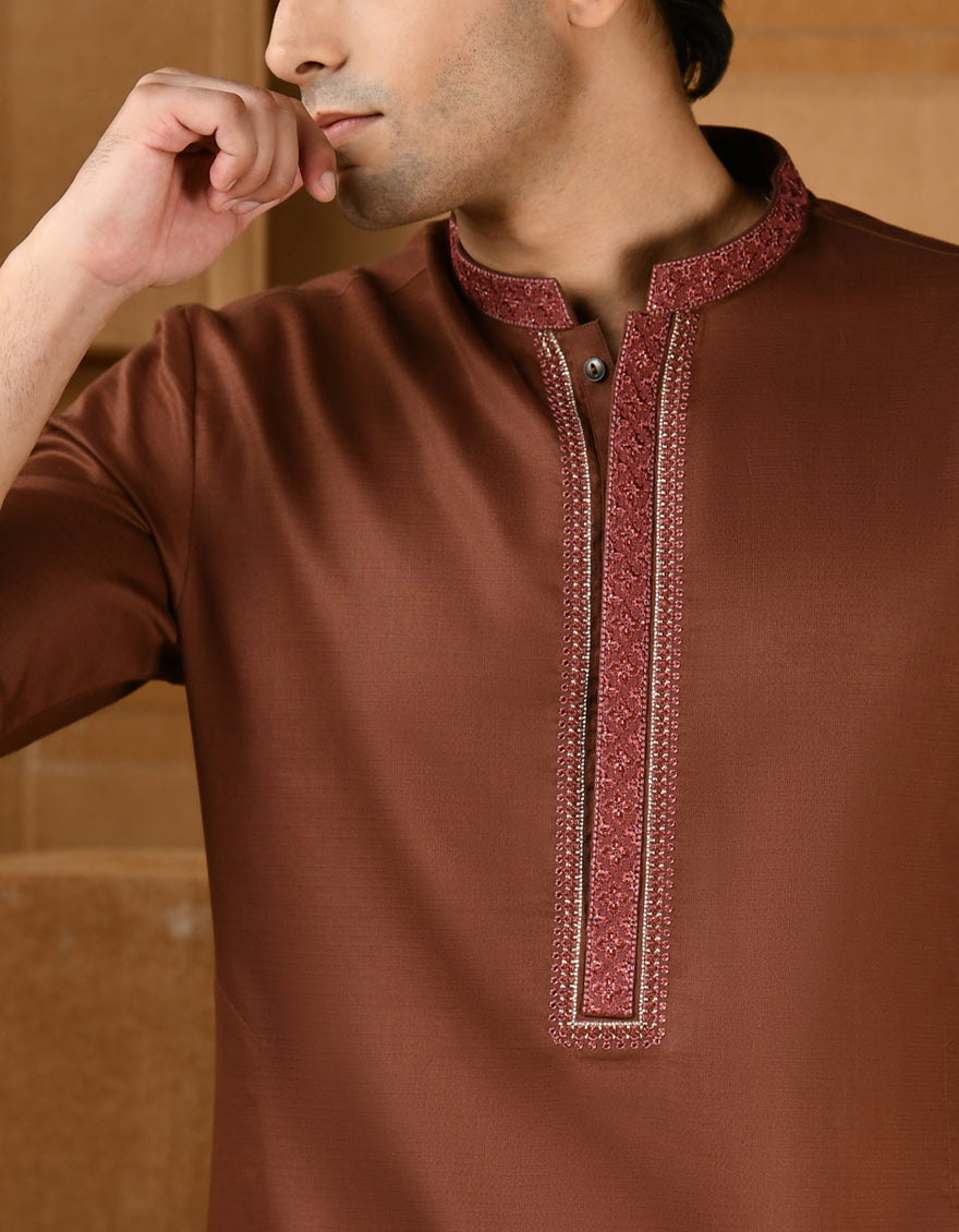 Cotton Brown Shalwar Kameez - J. Junaid Jamshed