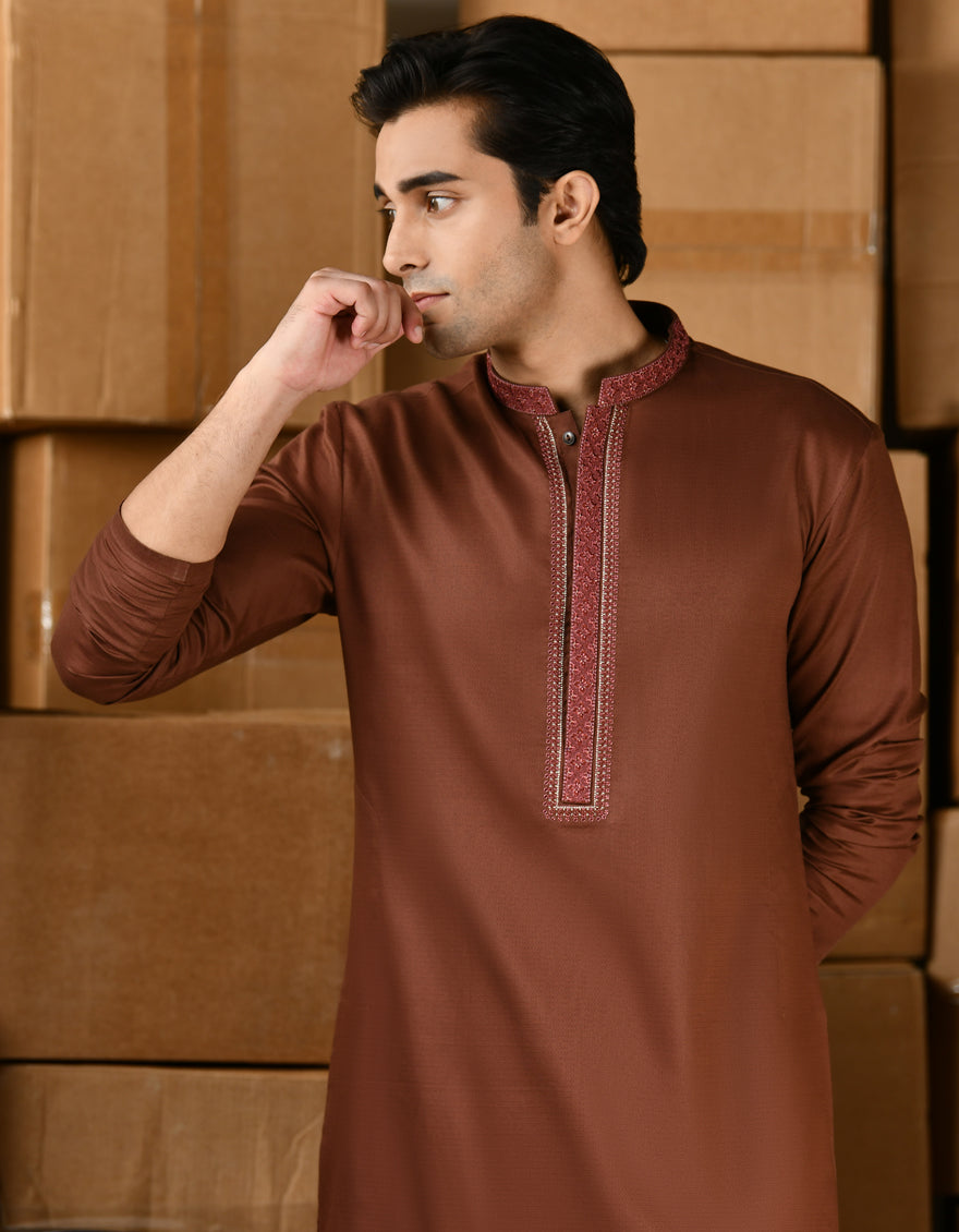 Cotton Brown Shalwar Kameez - J. Junaid Jamshed