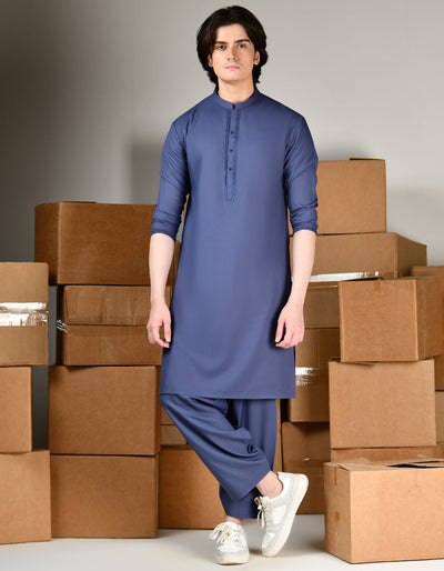 Blended Blue Shalwar Kameez - J. Junaid Jamshed