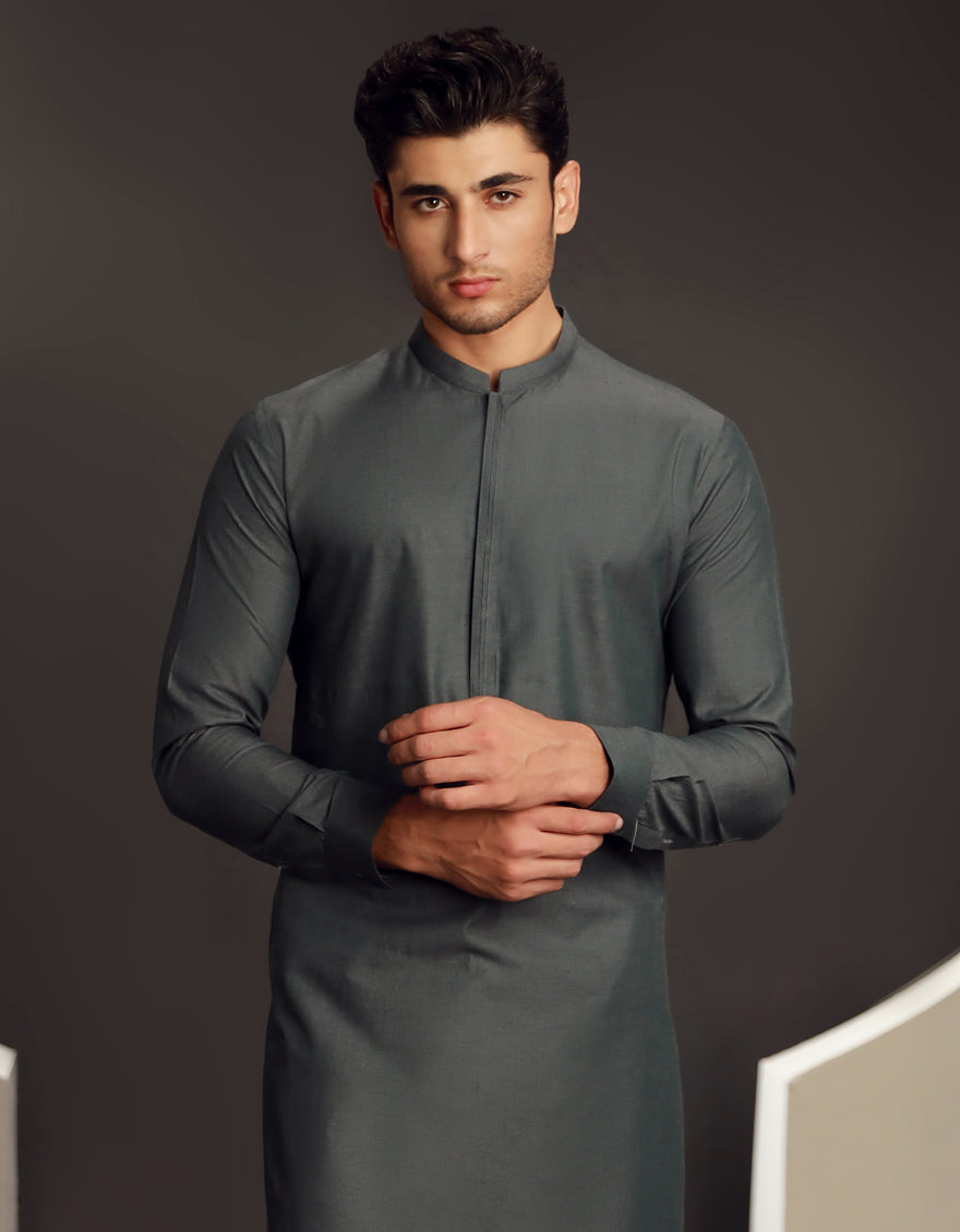 Cotton Stone Grey Kurta Trouser- J. Junaid Jamshed