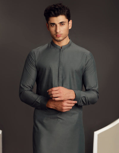 Cotton Stone Grey Kurta Trouser- J. Junaid Jamshed