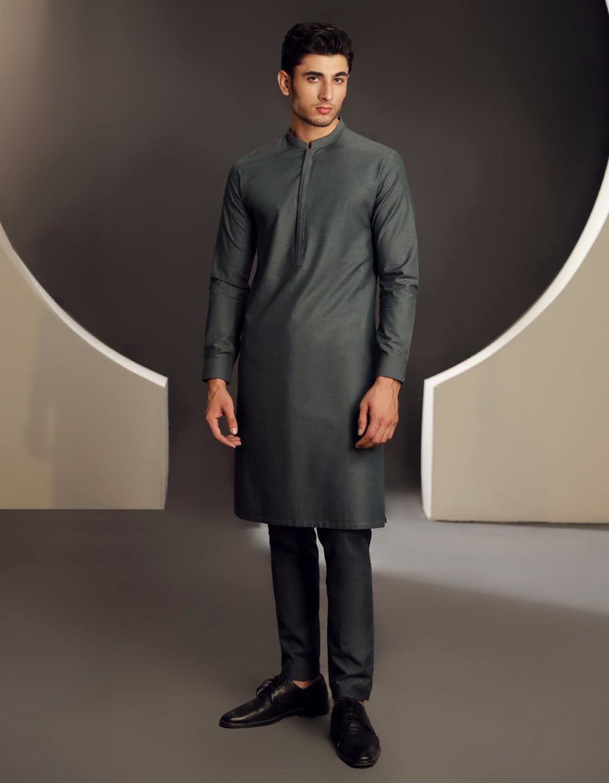 Cotton Stone Grey Kurta Trouser- J. Junaid Jamshed