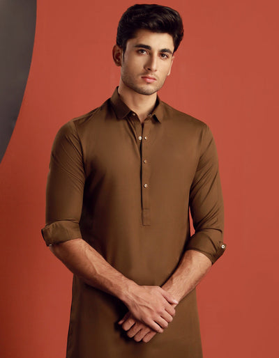 Blended Brown Shalwar Kameez - J. Junaid Jamshed