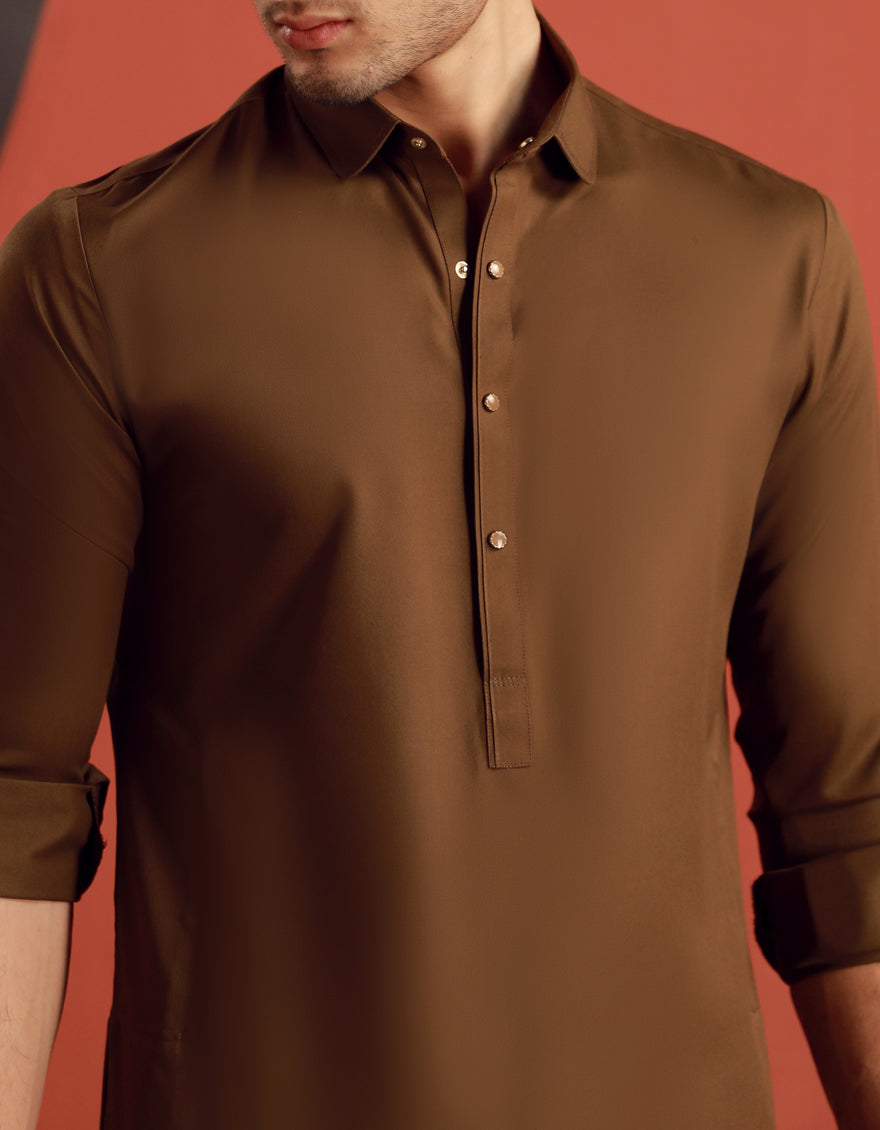 Blended Brown Shalwar Kameez - J. Junaid Jamshed