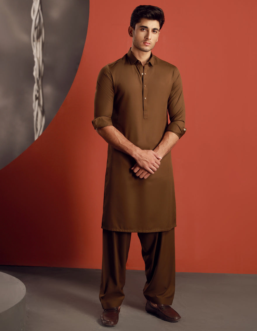 Blended Brown Shalwar Kameez - J. Junaid Jamshed