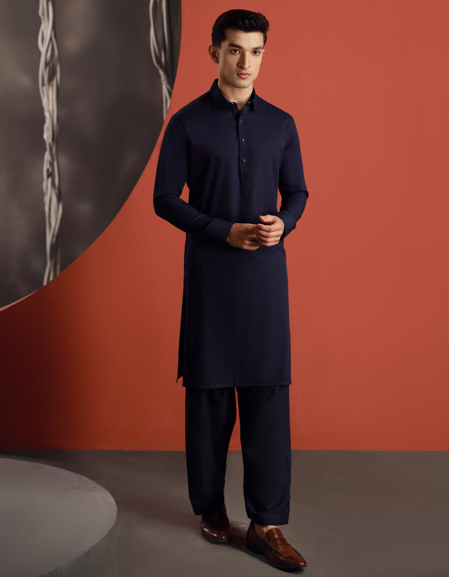 Blended Blue Shalwar Kameez - J. Junaid Jamshed