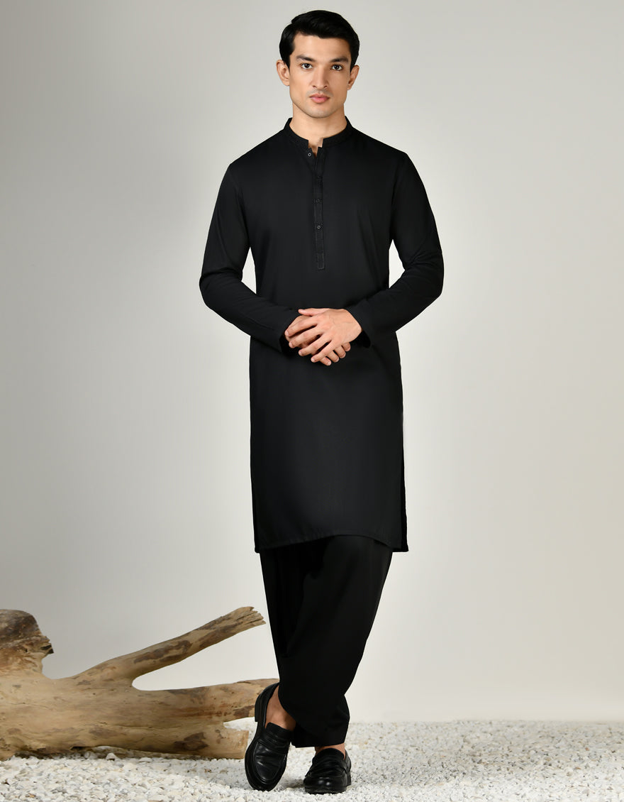 Blended Black Shalwar Kameez - J. Junaid Jamshed