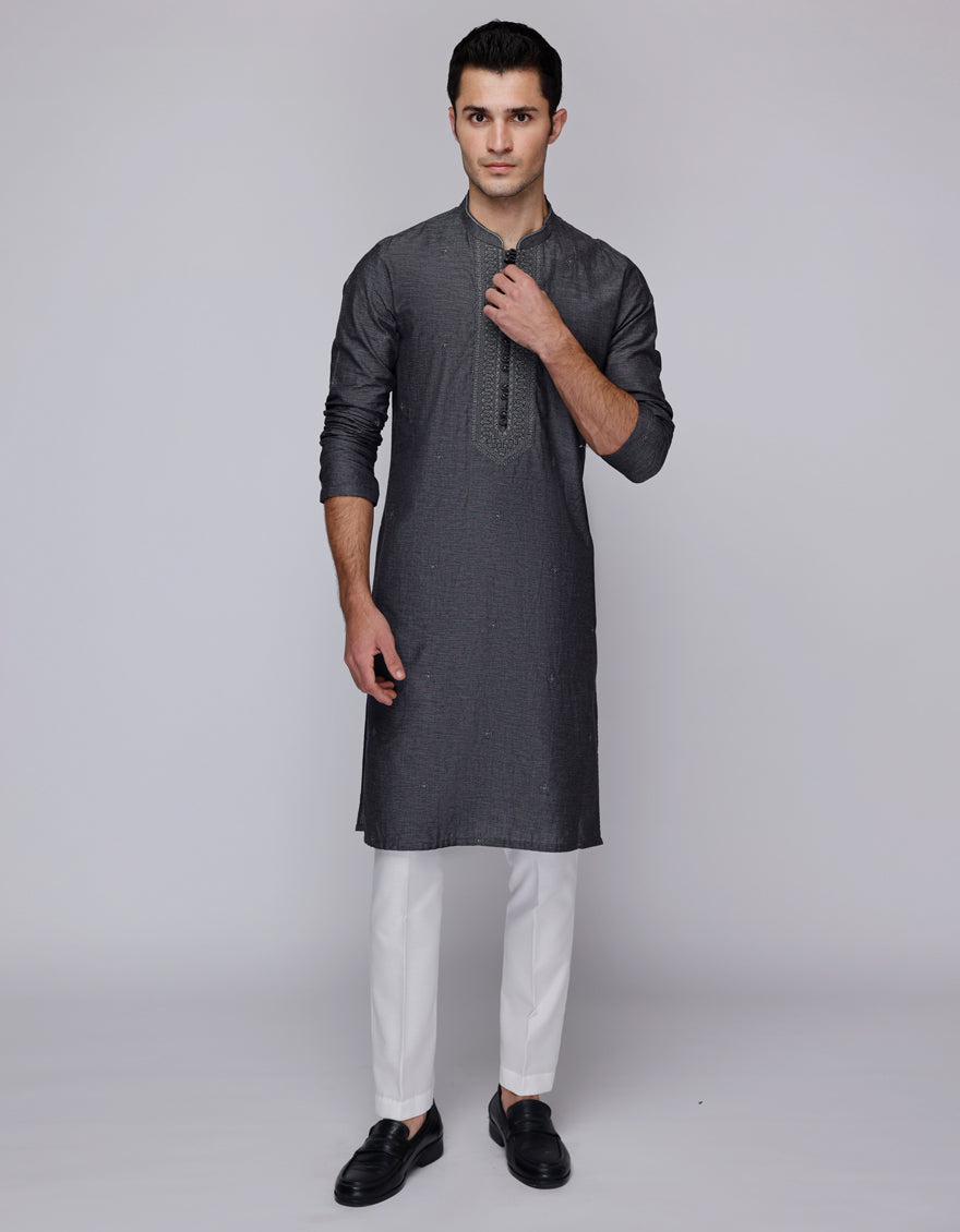 Cotton Grey Kurta Trouser - J. Junaid Jamshed