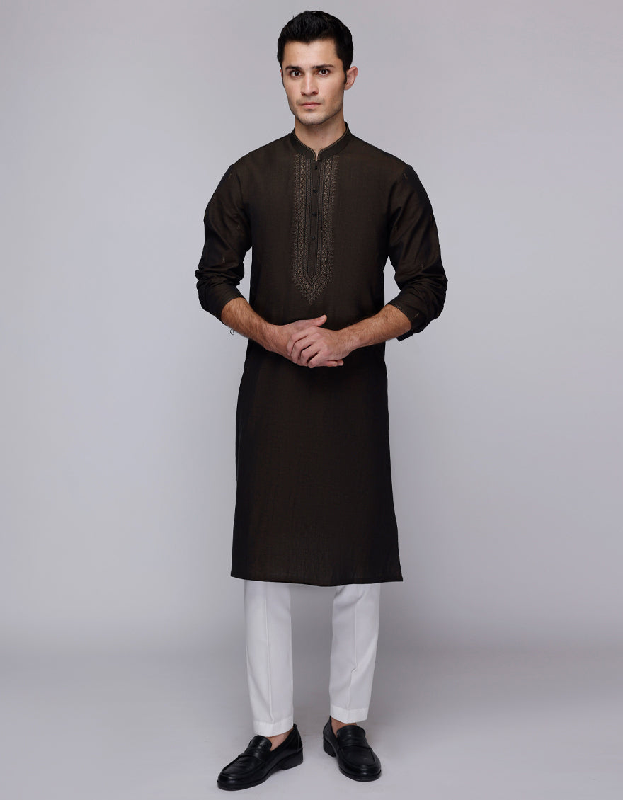 Cotton Brown Kurta Trouser - J. Junaid Jamshed