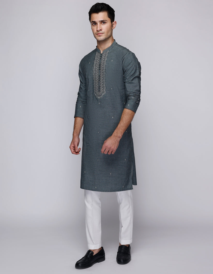 Cotton Grey Kurta Trouser - J. Junaid Jamshed