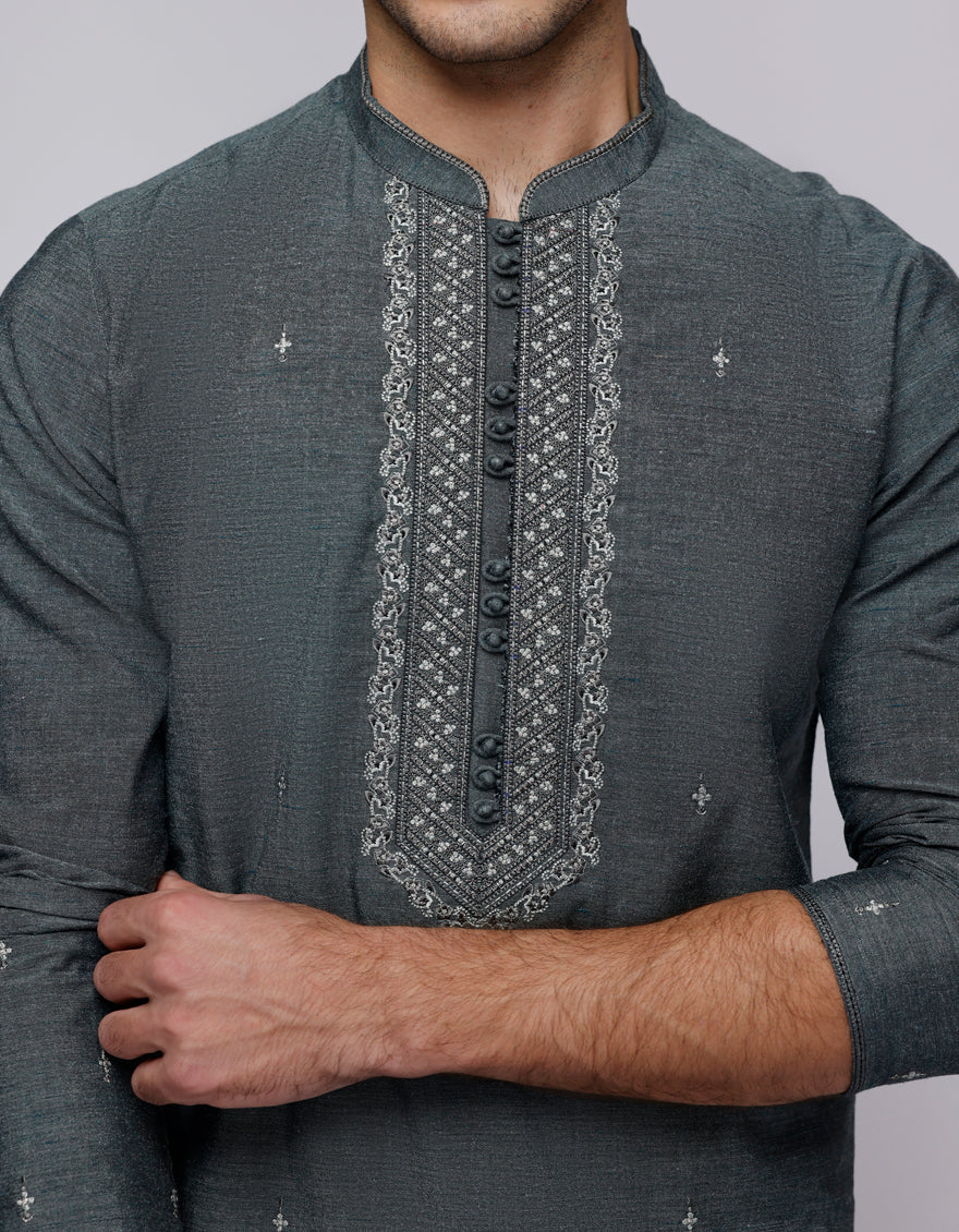 Cotton Grey Kurta Trouser - J. Junaid Jamshed