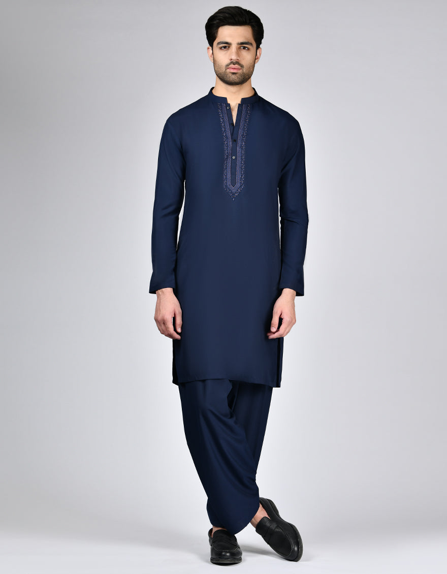 Blended Blue Shalwar Kameez - J. Junaid Jamshed