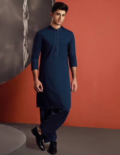 Blended Blue Kurta Trouser - J. Junaid Jamshed