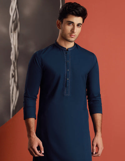 Blended Blue Kurta Trouser - J. Junaid Jamshed