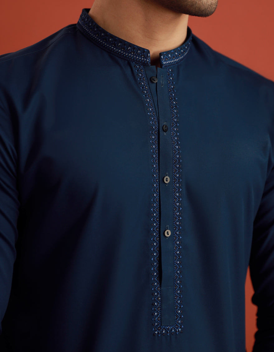 Blended Blue Kurta Trouser - J. Junaid Jamshed