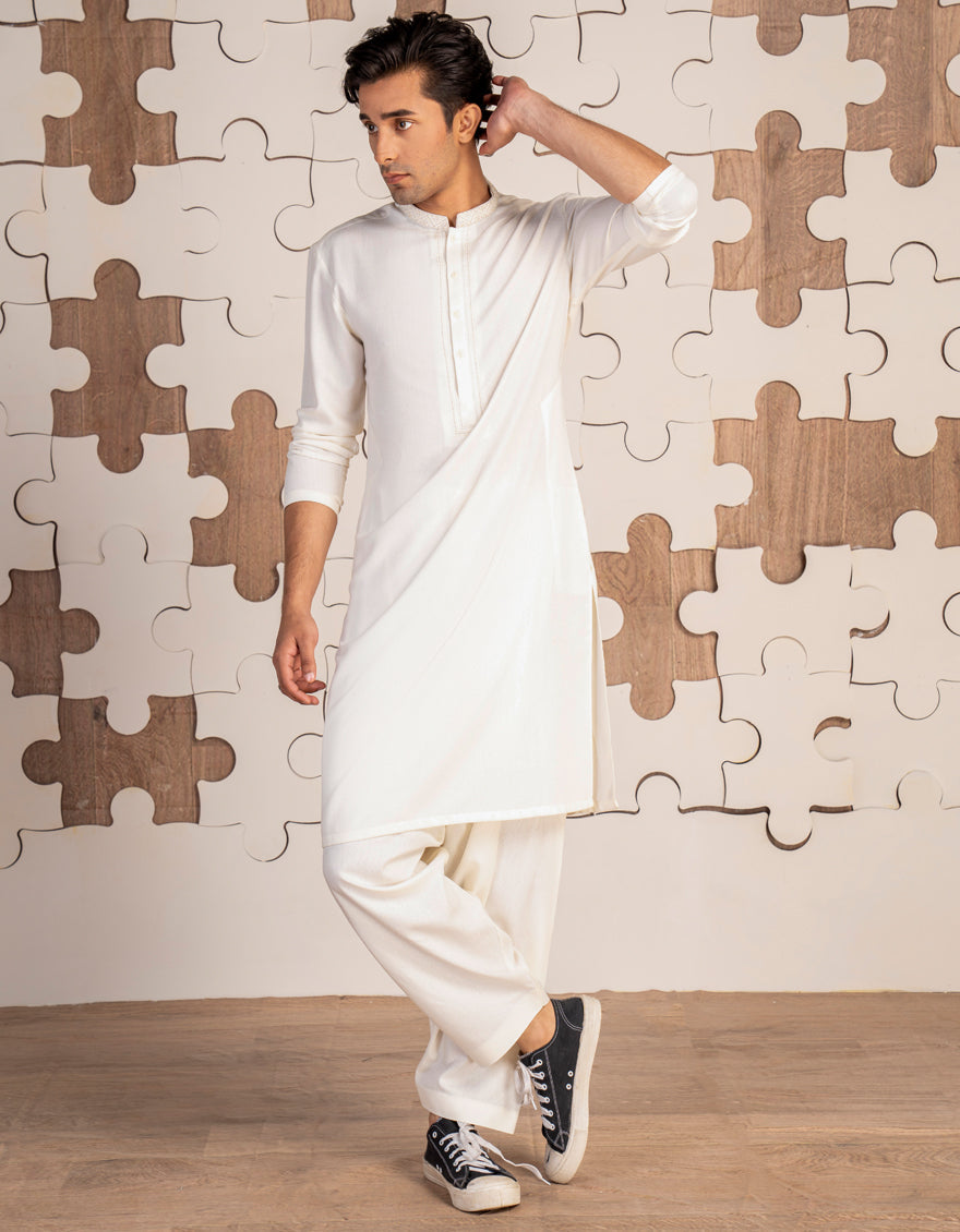 Blended White Shalwar Kameez - J. Junaid Jamshed