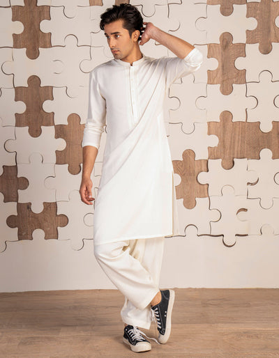 Blended White Shalwar Kameez - J. Junaid Jamshed