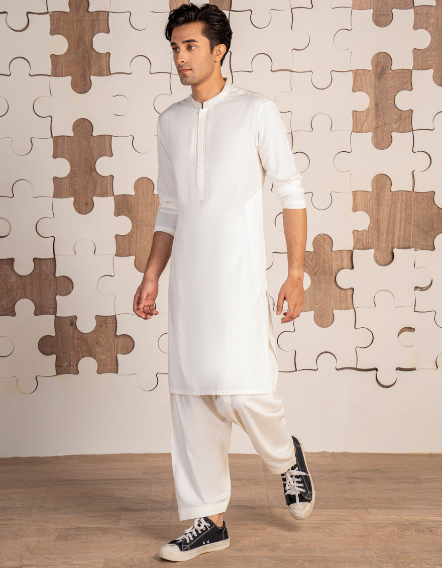 Blended White Shalwar Kameez - J. Junaid Jamshed