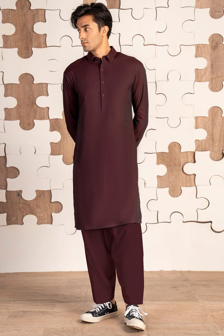 Blended Red Shalwar Kameez - J. Junaid Jamshed