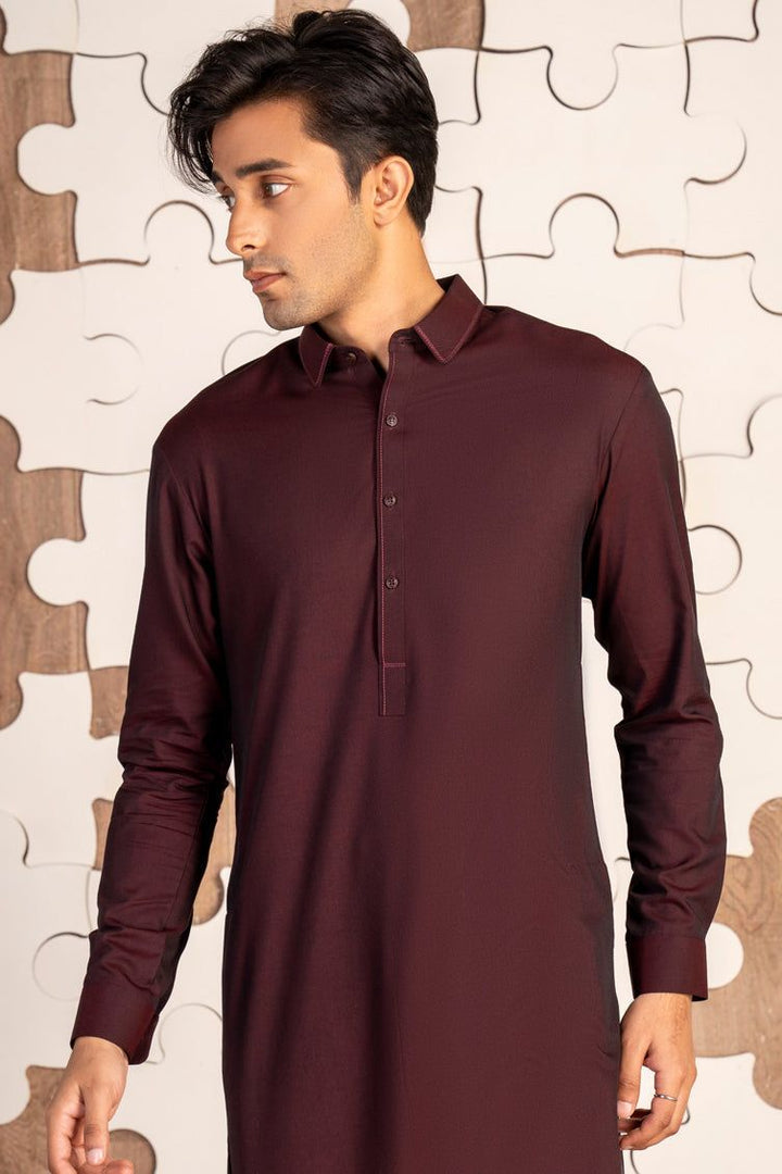 Blended Red Shalwar Kameez - J. Junaid Jamshed