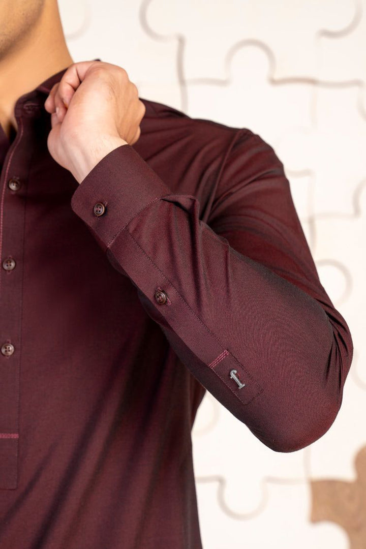 Blended Red Shalwar Kameez - J. Junaid Jamshed