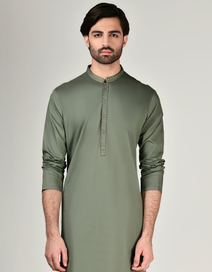 Cotton Green Shalwar Kameez - J. Junaid Jamshed