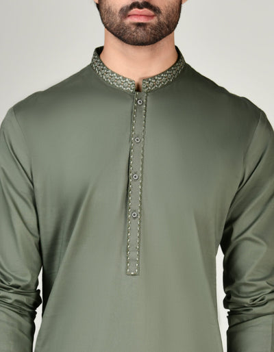 Cotton Green Shalwar Kameez - J. Junaid Jamshed