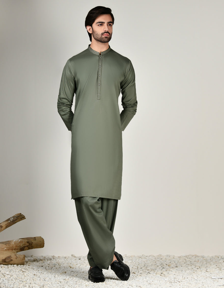 Cotton Green Shalwar Kameez - J. Junaid Jamshed