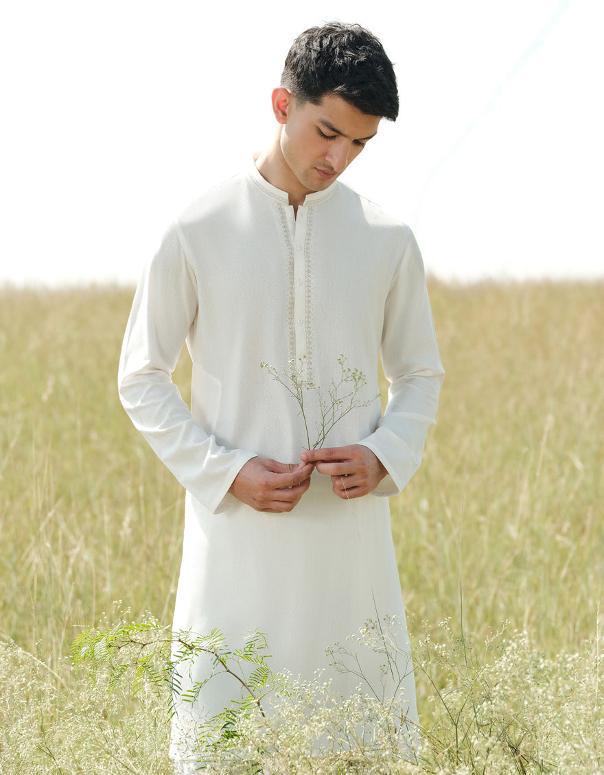 Blended White Shalwar Kameez - J. Junaid Jamshed