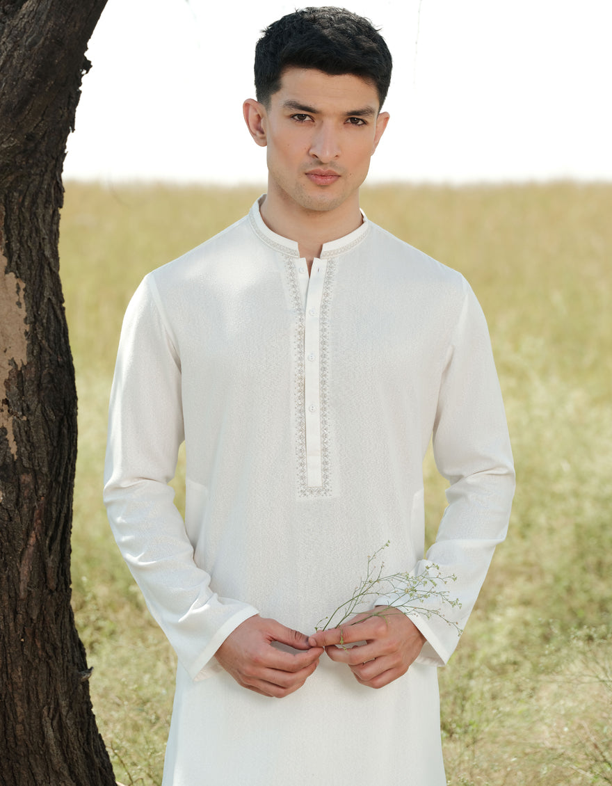 Blended White Shalwar Kameez - J. Junaid Jamshed