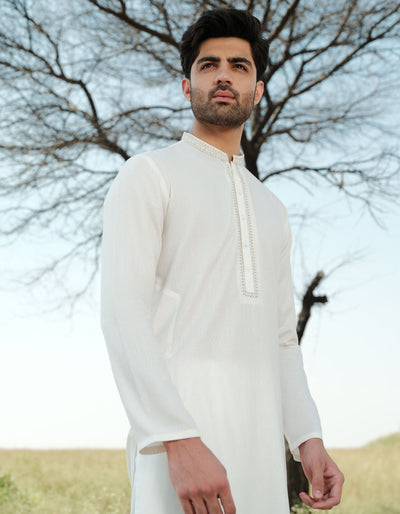 Blended White Shalwar Kameez - J. Junaid Jamshed