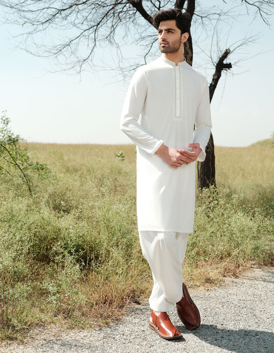 Blended White Shalwar Kameez - J. Junaid Jamshed