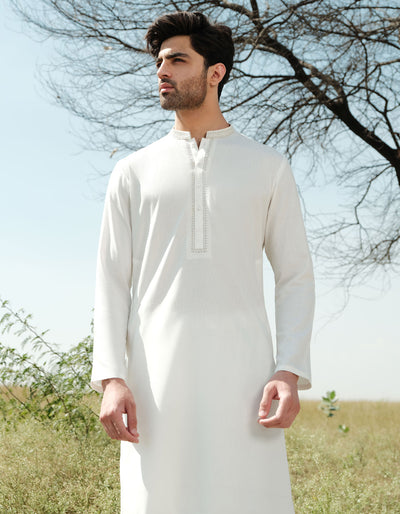 Blended White Shalwar Kameez - J. Junaid Jamshed