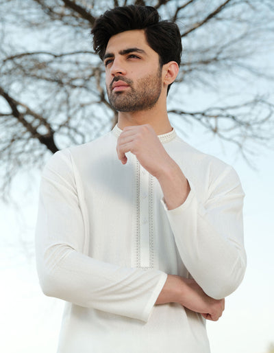 Blended White Shalwar Kameez - J. Junaid Jamshed