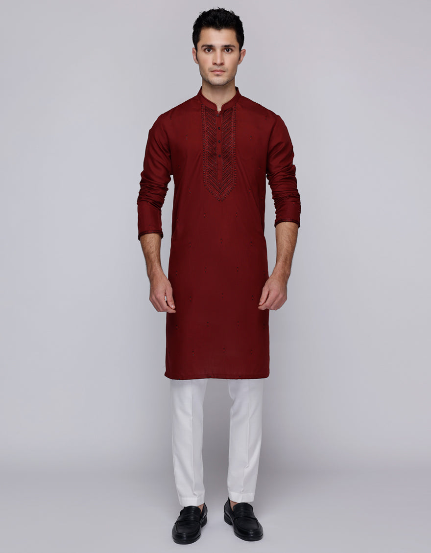 Cotton Red Special Kurta - J. Junaid Jamshed