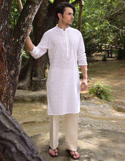 Cotton White Kurta - J. Junaid Jamshed