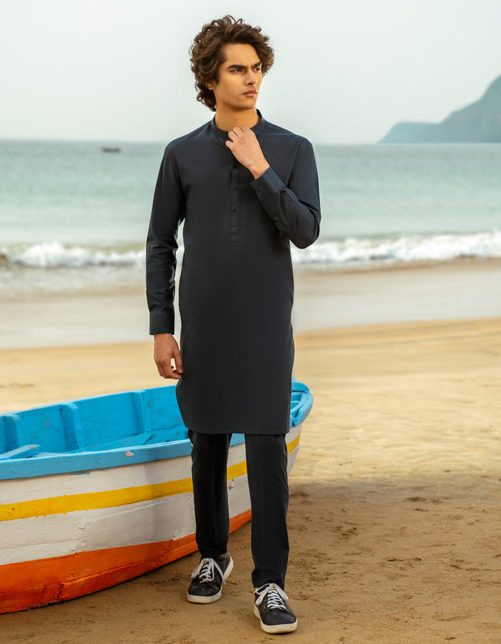 Cotton Dark Blue Kurta Trouser - J. Junaid Jamshed