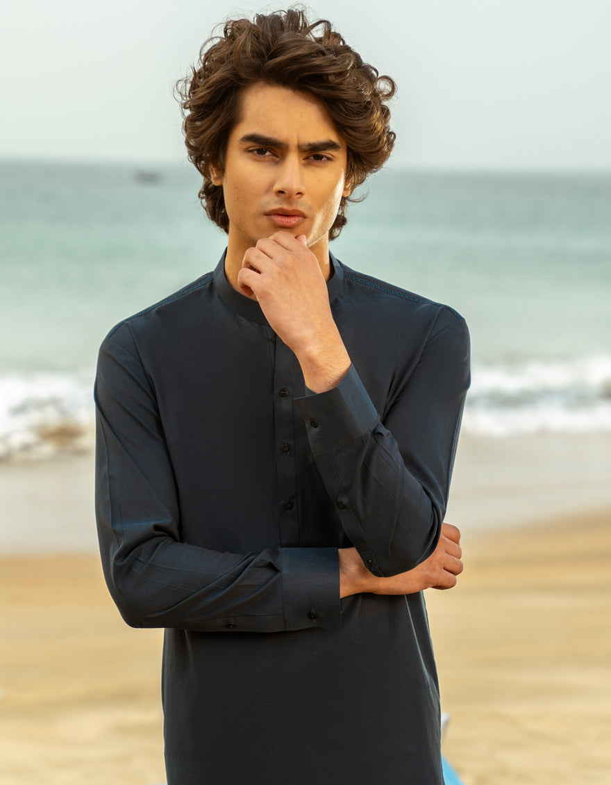 Cotton Dark Blue Kurta Trouser - J. Junaid Jamshed