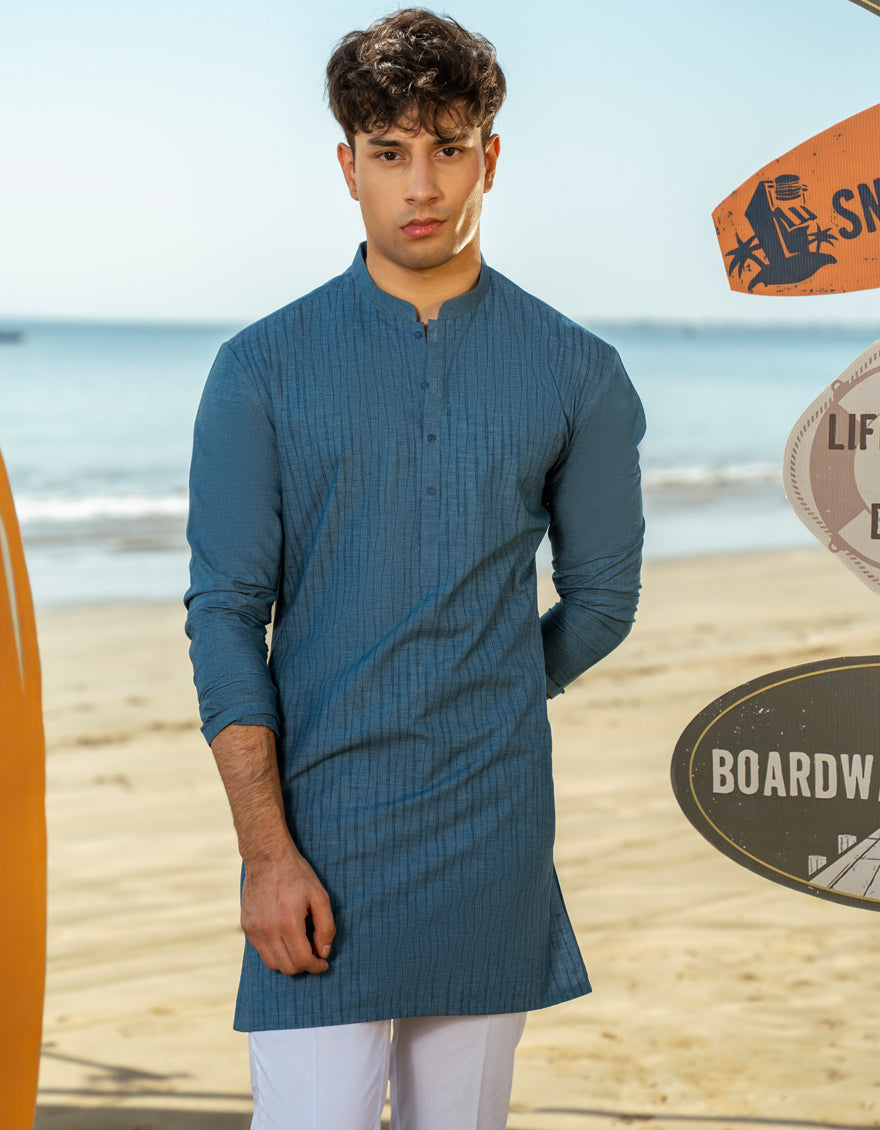 Blended Blue Kurta - J. Junaid Jamshed